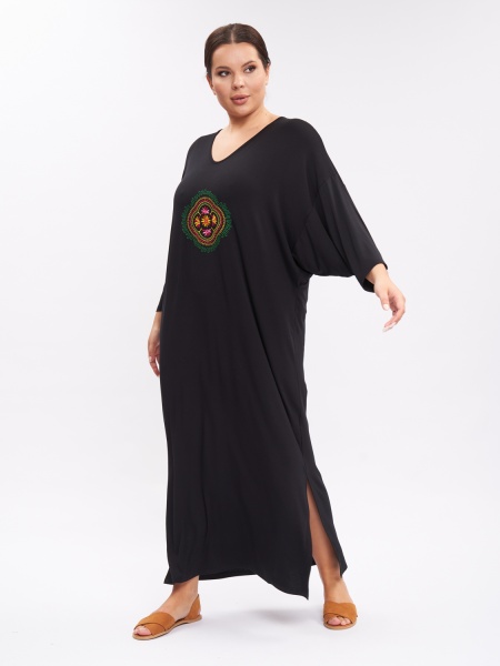 Платье с вышивкой в стиле бохо PP02803BLK01 больших размеров для женщин плюс сайз